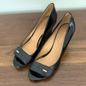 Nine West Glossy Black Peep-Toe Heels